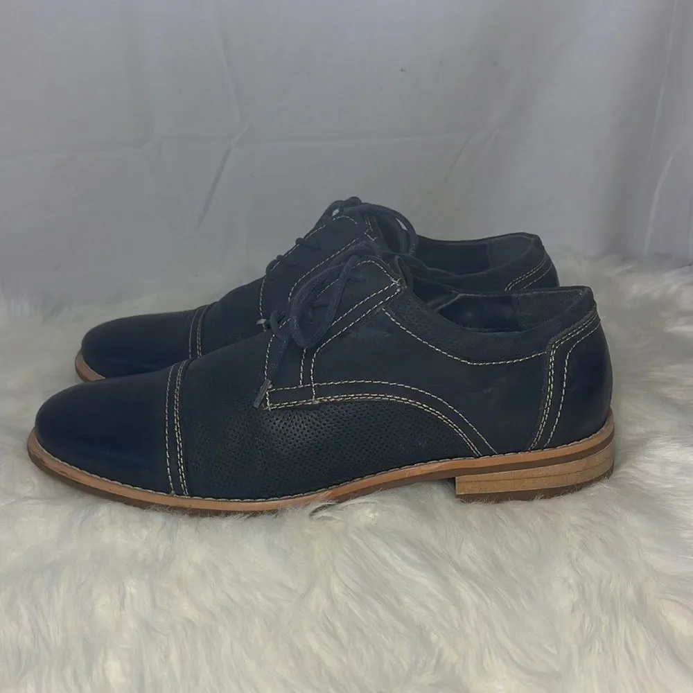 Steve Madden Chay Navy Leather Cap Toe Lace Up Oxfords Sz‎ 9